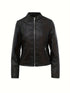 Schwarze Damen Lederjacke mit Stehkragen & goldenem Reißverschluss